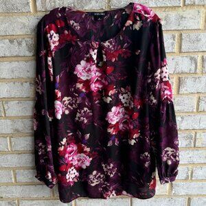 Roz & Ali Floral Print Long Sleeve Front Keyhole Blouse Women's Size 1X.